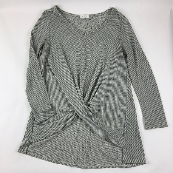 On The Road Womens T Shirt Quarter Sleeve V Neck Green Stripes See Measurements - Picture 1 of 7